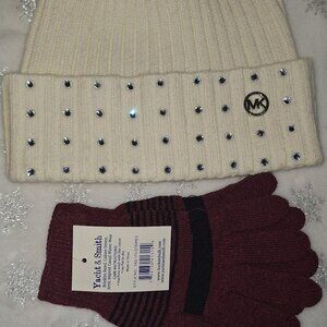 Michael Kors Hat & Gloves Set |Winter Bundle |Rhinestone Beanie Gift Ready Set